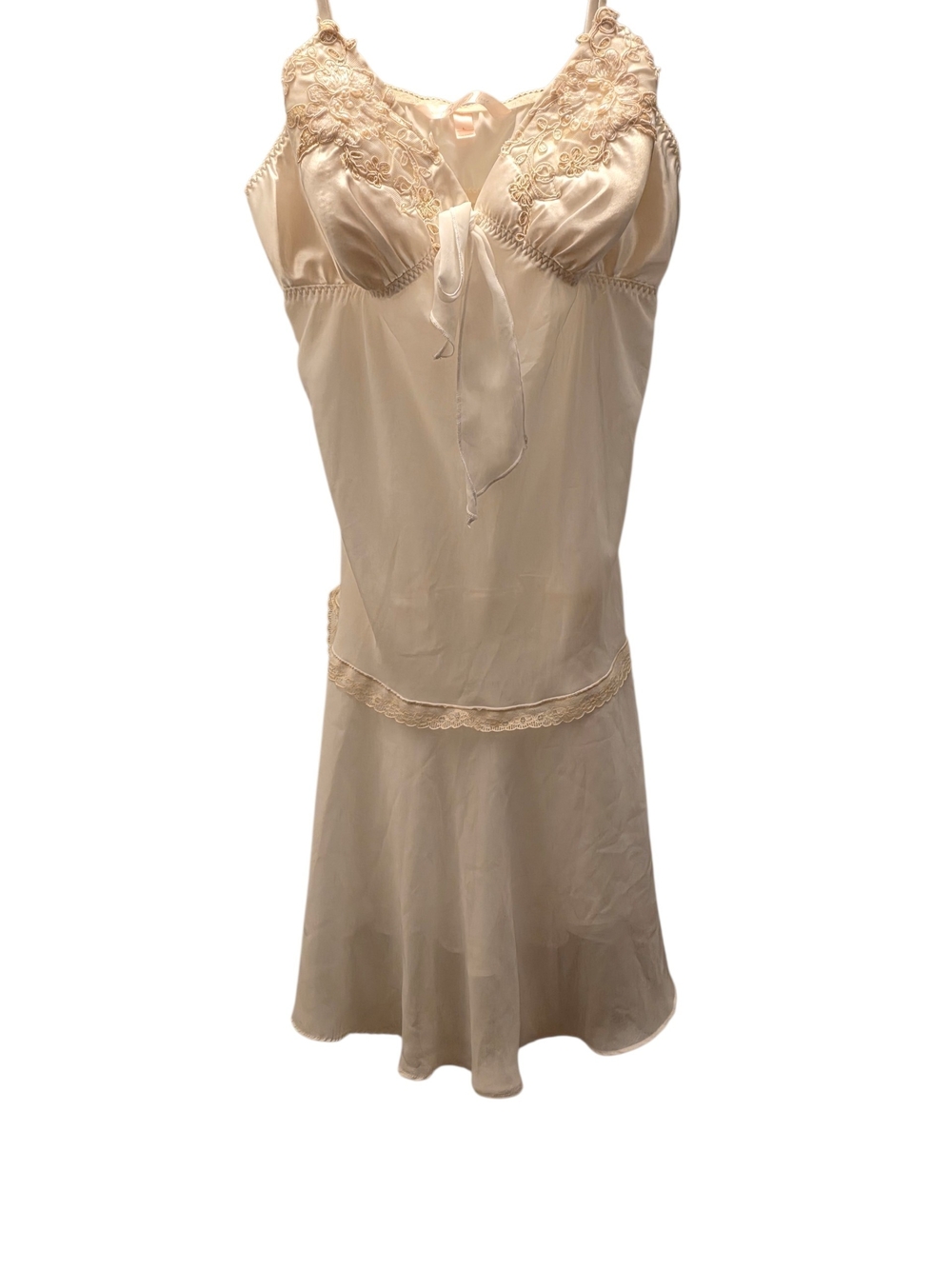Silky Cream Lace-Trim Chemise Slip